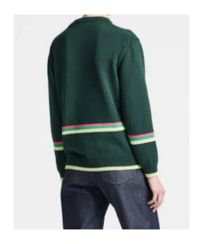 Jw Anderson Sheep Embroidered Striped Cotton Sweater In Green