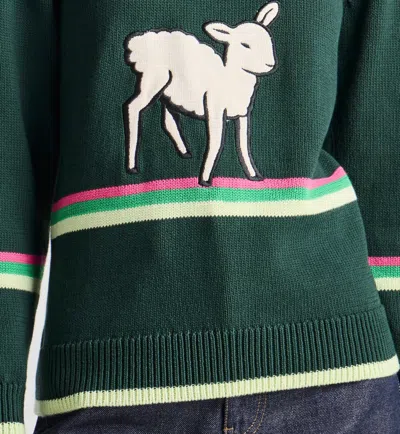 Jw Anderson Sheep Embroidered Striped Cotton Sweater In Green