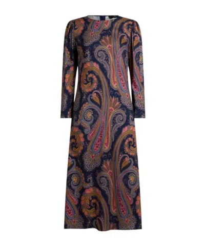 Etro Crepe Midi Dress With Paisley Motif In Multi
