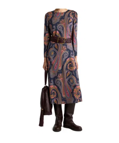 Etro Crepe Midi Dress With Paisley Motif In Multi