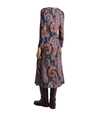 Etro Crepe Midi Dress With Paisley Motif In Multi