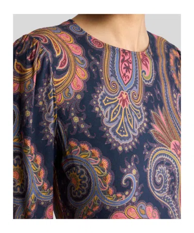 Etro Crepe Midi Dress With Paisley Motif In Multi