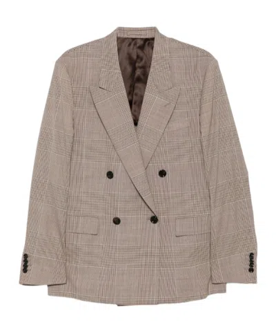Lardini Double-breasted Check-pattern Blazer In Brown