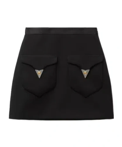 Versace Medusa-embellished Silk-trimmed Wool-blend Mini Skirt In Black