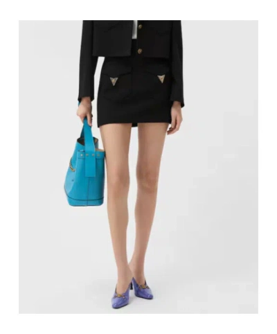 Versace Medusa-embellished Silk-trimmed Wool-blend Mini Skirt In Black