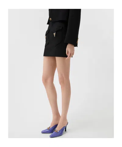 Versace Medusa-embellished Silk-trimmed Wool-blend Mini Skirt In Black