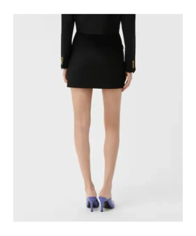 Versace Medusa-embellished Silk-trimmed Wool-blend Mini Skirt In Black