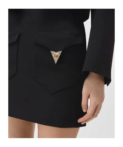 Versace Medusa-embellished Silk-trimmed Wool-blend Mini Skirt In Black