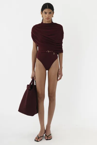Arakii Draped Neck Swimsuit In Burgundy