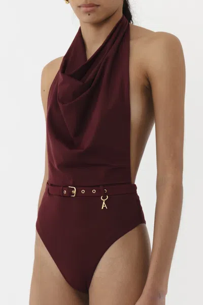 Arakii Draped Neck Swimsuit In Burgundy