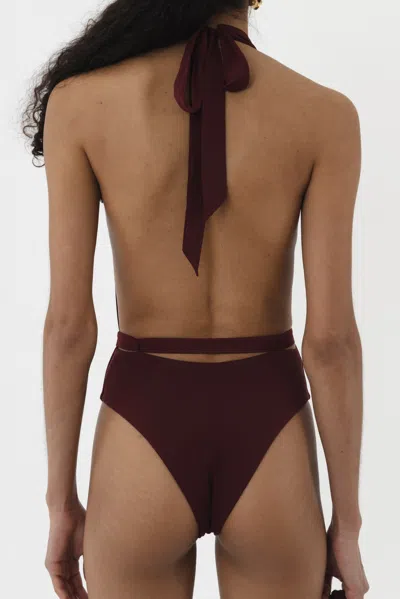 Arakii Draped Neck Swimsuit In Burgundy