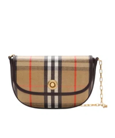 Burberry Shoulder Bag Checkered Pattern Chain Strap In Brown