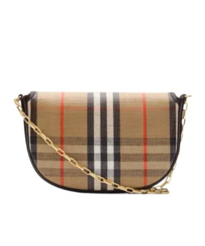 Burberry Shoulder Bag Checkered Pattern Chain Strap In Brown