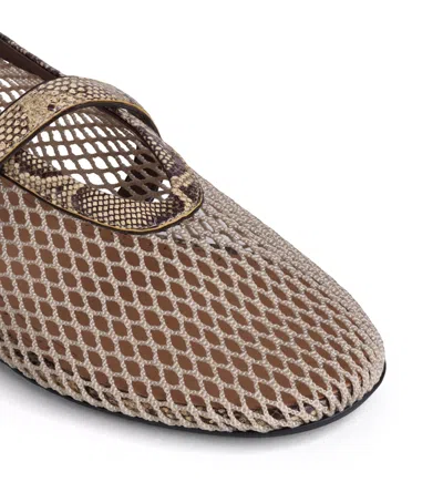 Alaïa Mesh Python Print-trim Ballet Flats In Brown
