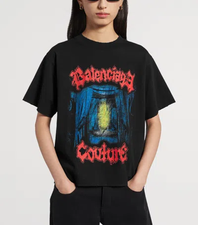 Balenciaga Medium Fit Graphic Crew Neck T Shirt In Black