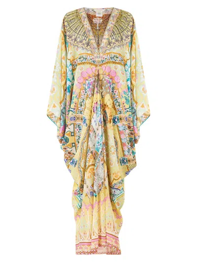 Camilla Long Silk Kaftan In Yellow