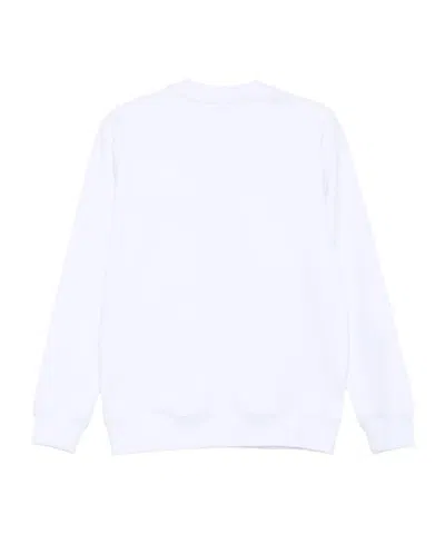 Msgm White Crewneck Sweatshirt With Script Logo In White