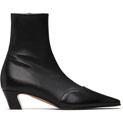 Khaite Mid-calf Leather Boot With Side Zip And 4 Cm Heel In Black