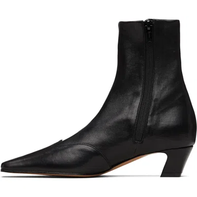 Khaite Mid-calf Leather Boot With Side Zip And 4 Cm Heel In Black