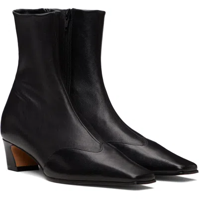 Khaite Mid-calf Leather Boot With Side Zip And 4 Cm Heel In Black