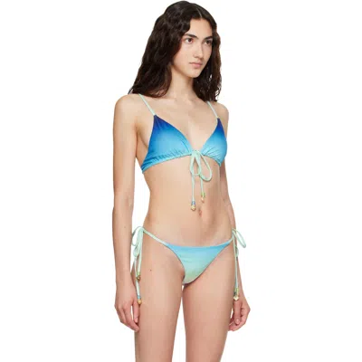 Casablanca Blue  Green Gradient String Beaded Bikini Top In Blue