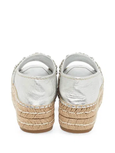 Pre-owned Prada Crystal-embellished Platform Espadrilles In Silver