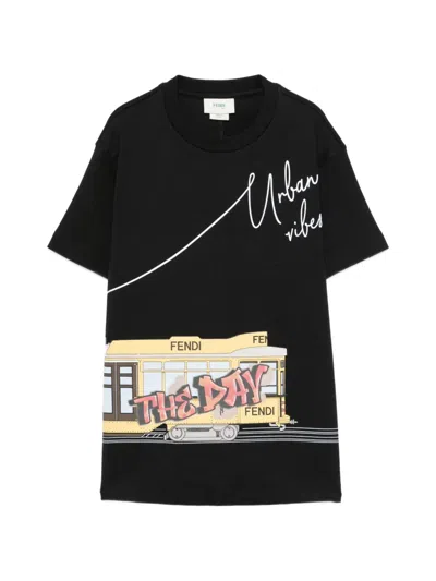 Fendi Graphic-print T-shirt In Black