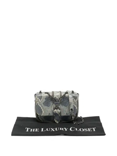 Pre-owned Longchamp Amazone Python-embossed Crossbody Bag In Gray