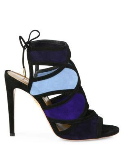 Shop Aquazzura Vika Multicolor Suede Sandals In Blue-multi