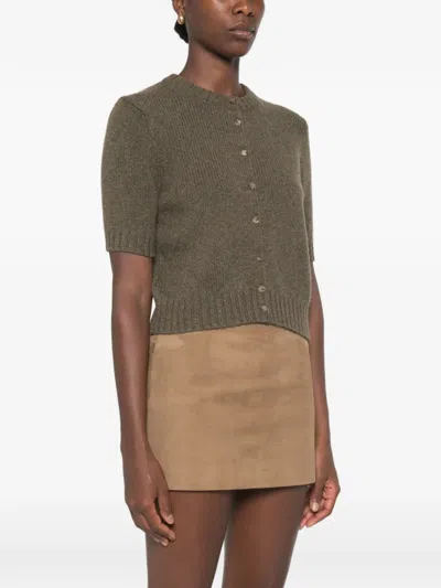 Khaite Womens Artichoke Nora Short-sleeve Knitted Cashmere Cardigan In Brown