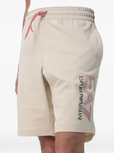 Ea7 Logo-print Drawstring Shorts In Neutral