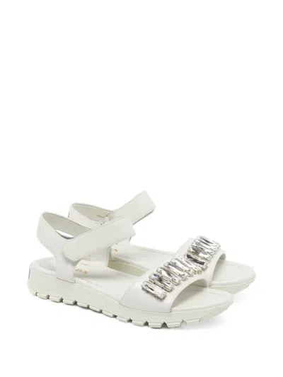 Pre-owned Prada Crystal-embellished Slingback Sandals In White