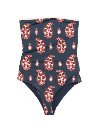 Johanna Ortiz Alta Mar Strapless One-piece Swimsuit In Blue