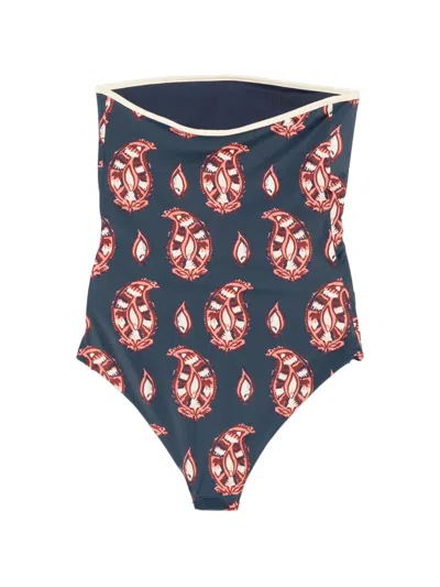 Johanna Ortiz Alta Mar Strapless One-piece Swimsuit In Blue