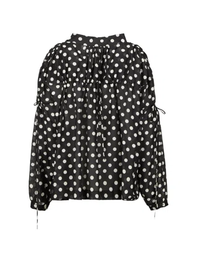 Hannes Roether Polka-dot Drawstring Blouse In Black
