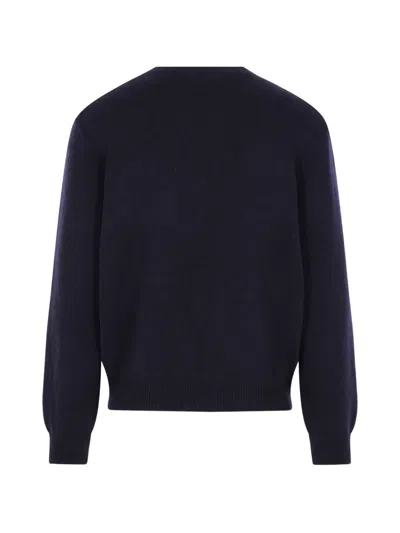 The Row Dark Navy Solid Sweater In Blue