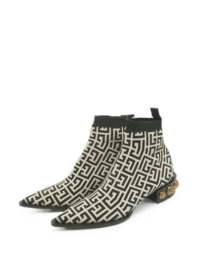 Pre-owned Balmain Skye Monogram Ankle Boots In Black