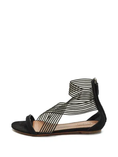 Pre-owned Alaïa Mesh Ankle-strap Sandals In Black