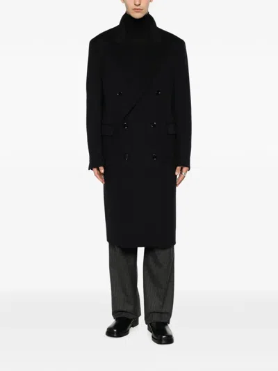 Lardini Double-breasted Coat In Black