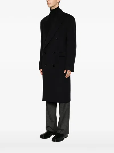 Lardini Double-breasted Coat In Black