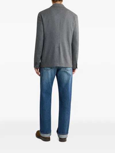 Etro Single-breasted Jacket In Plain-coloured Wool-blend Flannel In Multi