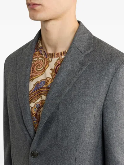 Etro Single-breasted Jacket In Plain-coloured Wool-blend Flannel In Multi