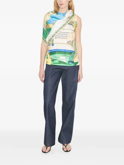 Tory Burch Printed Silk Cape Top In Multi