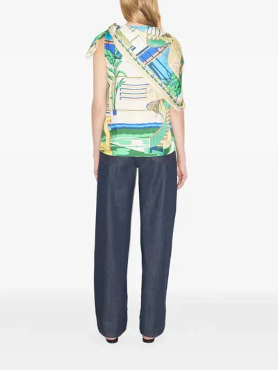Tory Burch Printed Silk Cape Top In Multi