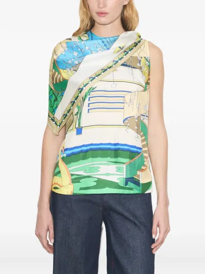 Tory Burch Printed Silk Cape Top In Multi