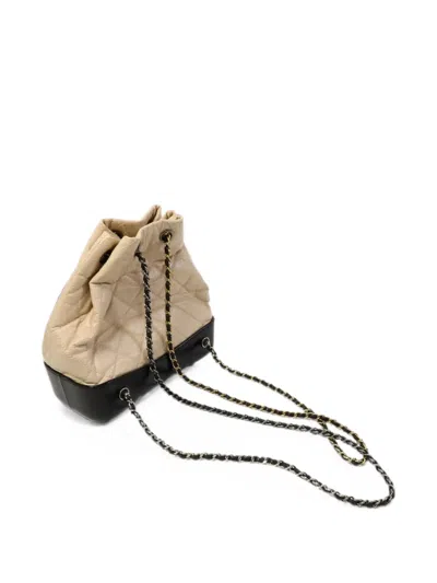 Pre-owned Chanel Gabrielle Diamond-quilted Backpack In Neutral