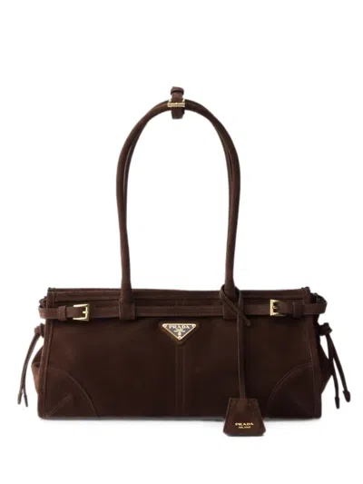Prada Suede Shoulder Handbag With Adjustable Strap In Brown