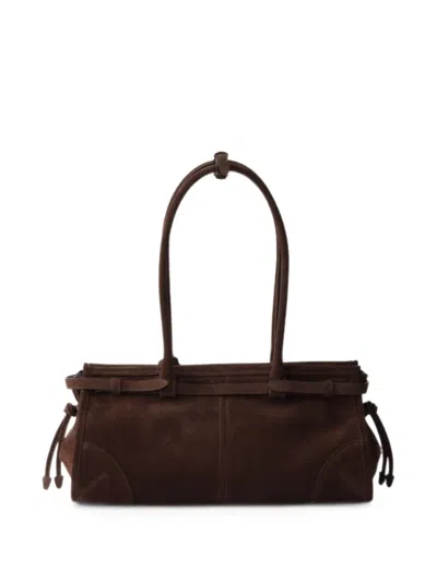 Prada Suede Shoulder Handbag With Adjustable Strap In Brown