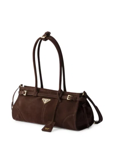 Prada Suede Shoulder Handbag With Adjustable Strap In Brown