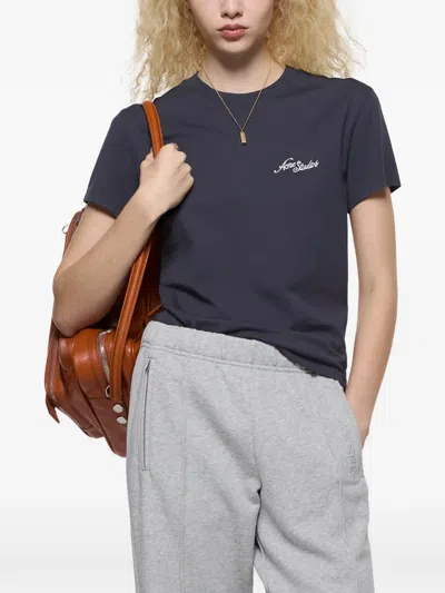 Acne Studios Logo-embroidered T-shirt In Blue